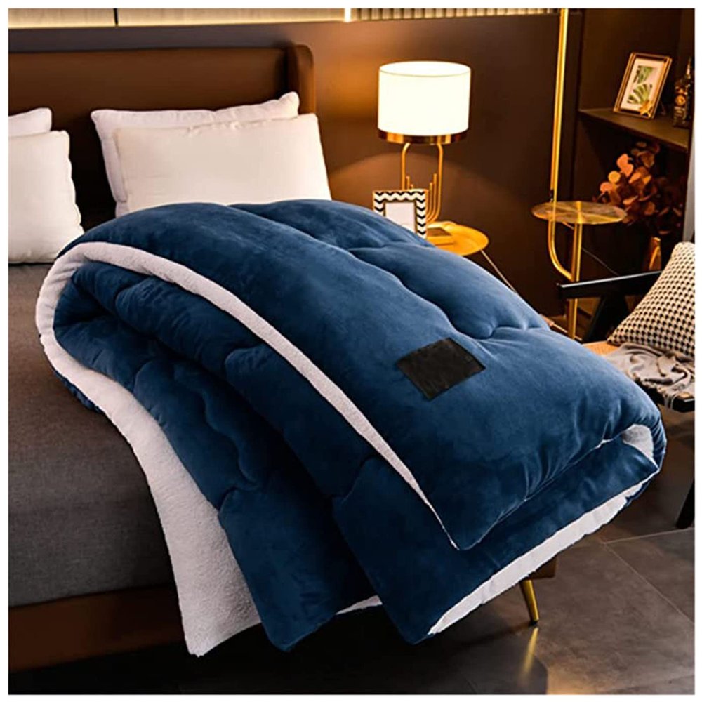 BDMFJY Super Warm Lamb Winter Blanket Double-Sided Fleece Quilt Thickened Warm Plush Quilt for Cold Weather,Blue,200x230cm(3kg)