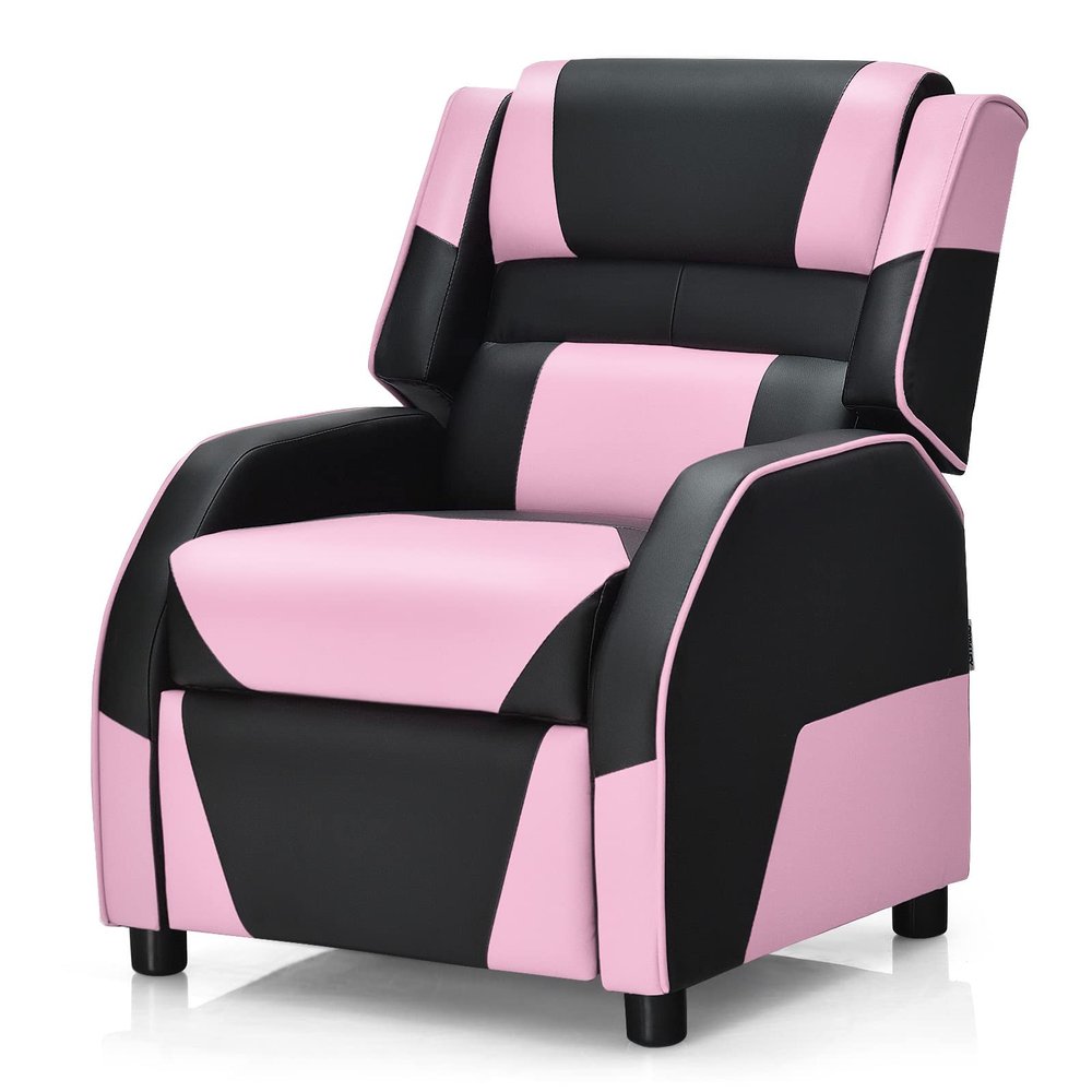 ARLIME Kids Recliner, PU Leather Kid Lounge Chair w/Footrest, Armrest, Headrest & Lumbar Support, Adjustable Gaming Toddler Sofa Armchair for Boys Girls (Pink)
