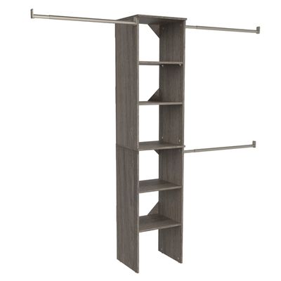 ClosetMaid SuiteSymphony Wood Closet Organizer Starter Kit with Tower and 3 Hang Rods, Shelves, Adjustable, Fits Spaces 4  9 ft. Wide, Graphite Grey