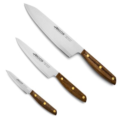 Arcos Nordika Series 3-Piece Professional Knife Set - High Precision Nitrum Stainless Steel Blades, FSC-Certified. 100% Natural Ovengkol Wood Handles