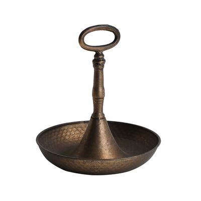 BOOMLATU Round Antique Tray with Handle,Gold Decorative Tray Metal Storage Organizer Tray for Home Office Jewelry (Small)