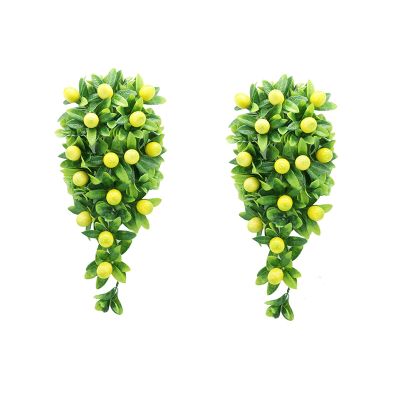 ALXFFBN 2 Pack Artificial Teardrop Wreath, 15.7 Inch Realisric Greenery Teardrop Swag with Orange, Lemon, Peach,
