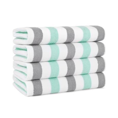 Arkwright Cabo Cabana Stripe Beach Towel - Pack of 4 - Large Soft Quick Dry Cotton Terry Towels for Pool, Swim, and Hot Tub, Oversized 30 x 70 in, Grey/Mint