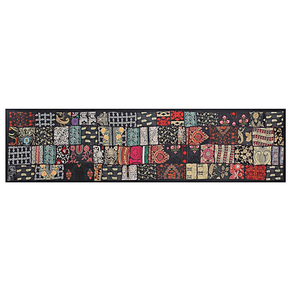 100% Cotton Beads Ethnic Indian Room Decor Table Dinning Cloth Handmade Decorative Art Embroidered Patchwork Table Runner (Black, 20" x 60")