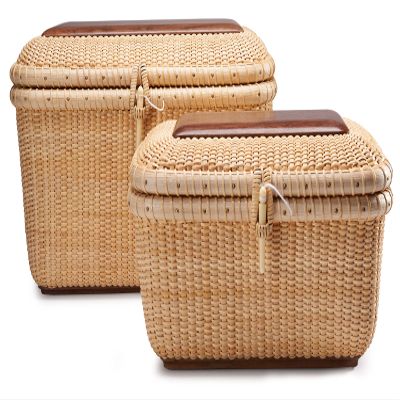Teng Jin Decorative with Lid Handmade Nantucket basket A gorgeous little jewelry box Cane staves finely-woven home-storage-baskets-and-containers Arts,Luxury Container