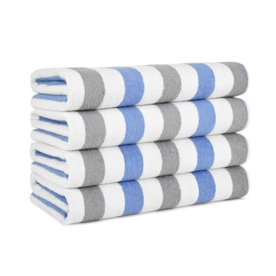 Arkwright Cabo Cabana Stripe Beach Towel - Pack of 4 - Large Soft Quick Dry Cotton Terry Towels for Pool, Swim, and Hot Tub, Oversized 30 x 70 in, Cornflower Blue/Grey