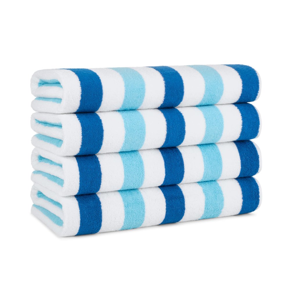 Arkwright Cabo Cabana Stripe Beach Towel - Pack of 4 - Large Soft Quick Dry Cotton Terry Towels for Pool, Swim, and Hot Tub, Oversized 30 x 70 in, Tropical Breeze/Skydive Blue