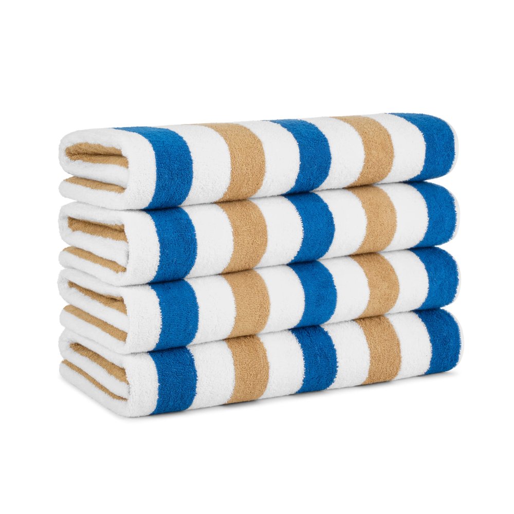 Arkwright Cabo Cabana Stripe Beach Towel - Pack of 4 - Large Soft Quick Dry Cotton Terry Towels for Pool, Swim, and Hot Tub, Oversized 30 x 70 in, Royal Blue/Caf Ole