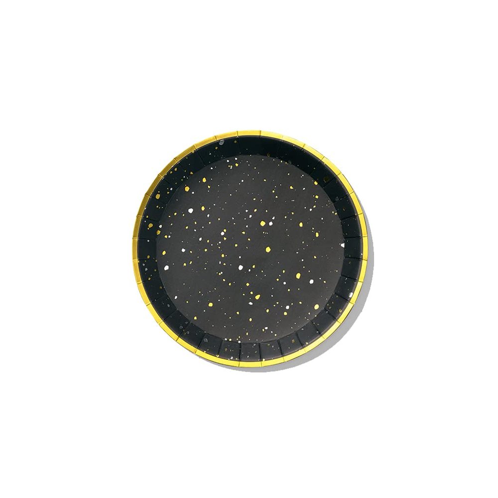 Coterie Black and Gold Paper Plates (Set of 10 Small Plates) - Star Paper Plates, Galaxy Plates, Space Party Plates, Modern Paper Plates | 7.25" Fancy Paper Plates