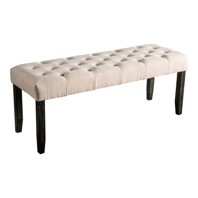 HOMES: Inside + Out Carpinero Farmhouse Fabric Tufted 48 in. Bench for Dining Room, Kitchen, Ivory