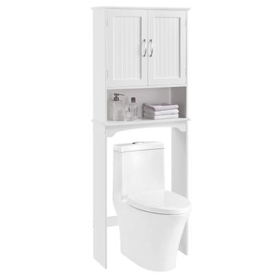 Topeakmart Over The Toilet Storage, Toilet Rack with Adjustable Shelf and Double Doors for Bathroom, 3 Shelves, White