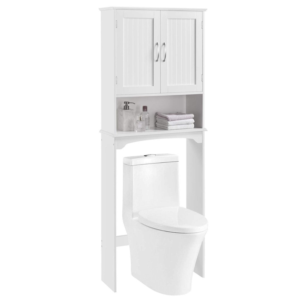 Topeakmart Over The Toilet Storage, Toilet Rack with Adjustable Shelf and Double Doors for Bathroom, 3 Shelves, White
