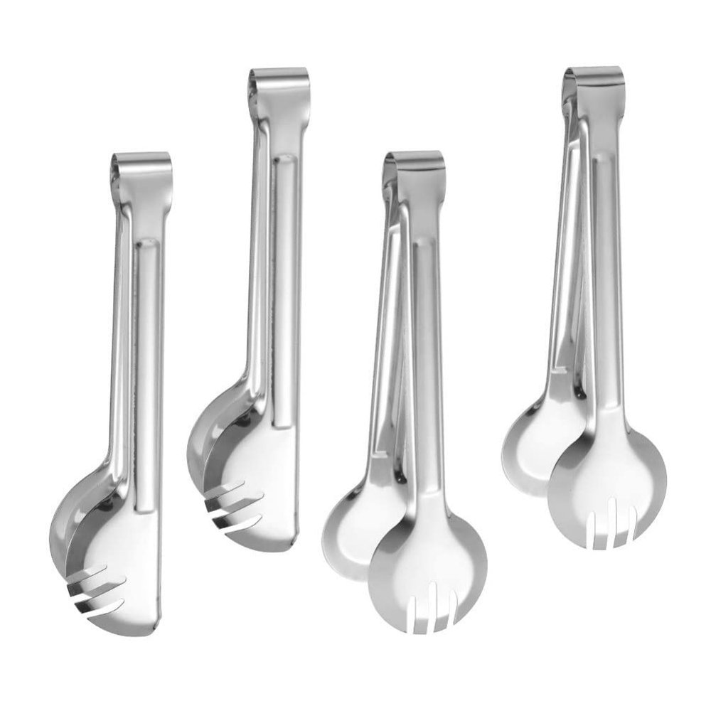 HEMOTON 4pcs Bread Cake Holder toast tongs chef tongs bread tong ice bbq meat turner Food Clamp Clip serving mini foods kitchen gadgets Stainless steel Multifunction clip