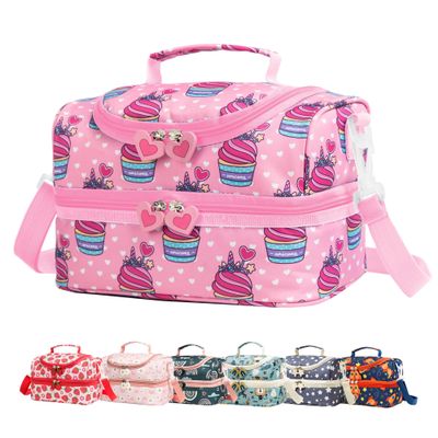 Life on track Insulated Kids Dual Compartment Lunch Bags Tote for Girls Boys Toddler Lunch Boxes Pre-School Toddler Kindergarten Picnic Camp Food Cooler Thermal with Strap (Pink Unicake)