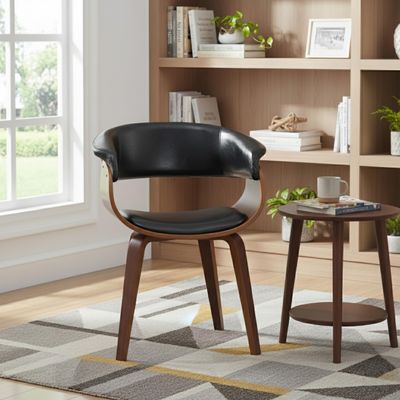 AC Pacific D-007 Curved Mid Century Modern Dining Chair with Faux Leather Padded Seat & Back, Wooden Frame, Elegant Kitchen Accent Furniture, Easy Assembly, Black