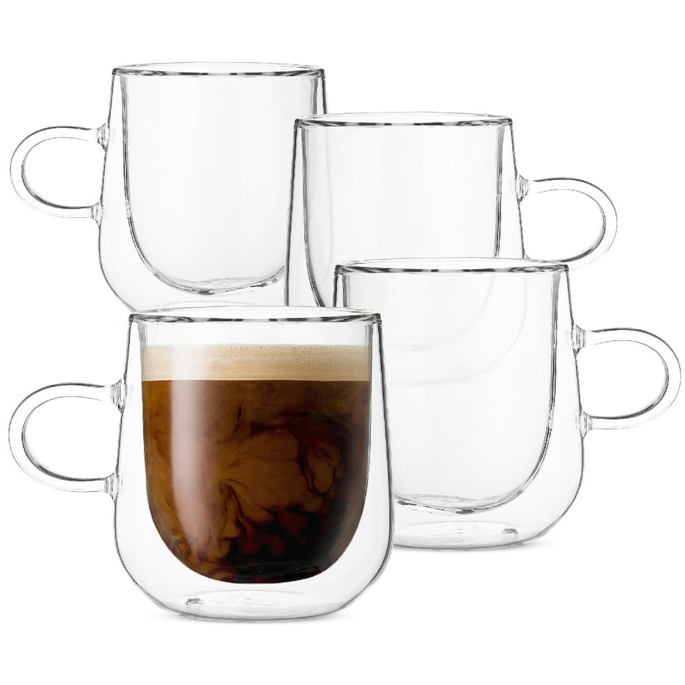 BTaT Double Wall Glass Coffee Mugs, 5 oz (150ml), Set of 4, Clear Latte Mugs