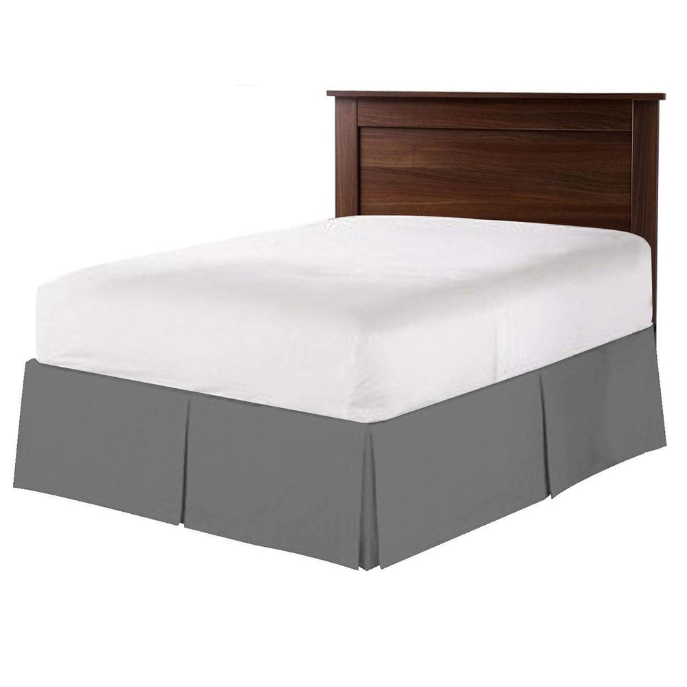 Box Pleated Bedskirt - Split Corner Bedskirt Full Size - Luxury Pleated Dust Ruffle Bedskirts - 100% Egyptian Cotton 800 TC Box Pleated Bed Skirt - 16 Inch Drop Full Box Pleated Bed Skirt, Dark Grey