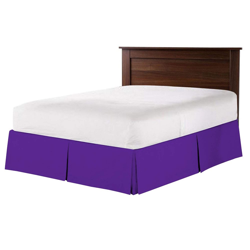 Box Pleated Bedskirt - Split Corner Bedskirt Queen XL Size - Luxury Pleated Dust Ruffle Bedskirt - 100% Egyptian Cotton 800 TC Box Pleated Bed Skirt - 14" Drop Queen XL Box Pleated Bed Skirt, Purple