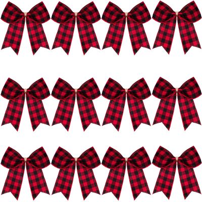 WILLBOND 12 Pieces Red Valentines Velvet Bows Decorations,6 Inch Valentine Ornaments for Tree Home Party Front Door Wedding Holiday Decor(Red and Black,4 x 4 Inch)