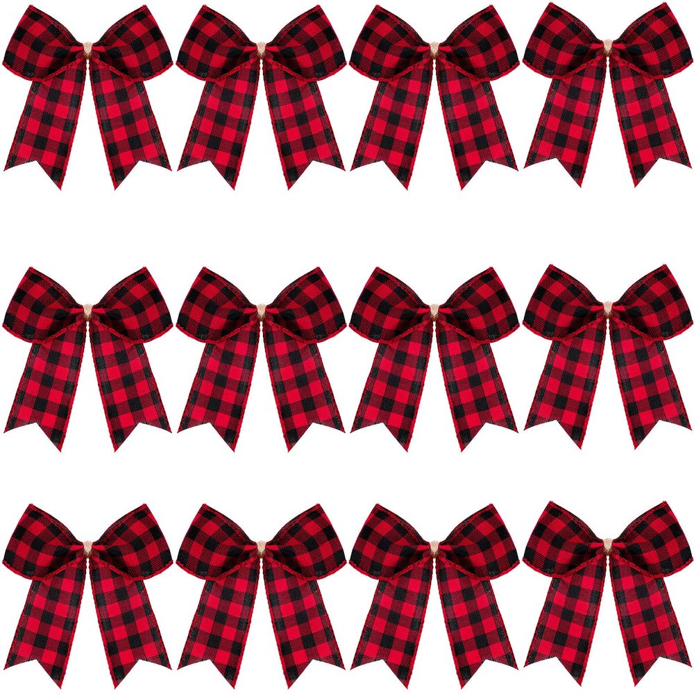 WILLBOND 12 Pieces Red Valentines Velvet Bows Decorations,6 Inch Valentine Ornaments for Tree Home Party Front Door Wedding Holiday Decor(Red and Black,4 x 4 Inch)