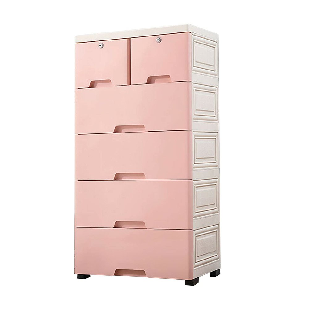 6 Drawers Plastic Storage Tower, 40 x 19.7 Inch Plastic Dresser Storage Tower Closet Organizer Storage Tower with Drawer Multi-layer Closet Organizer for Home, Office, Bedroom (Pink)