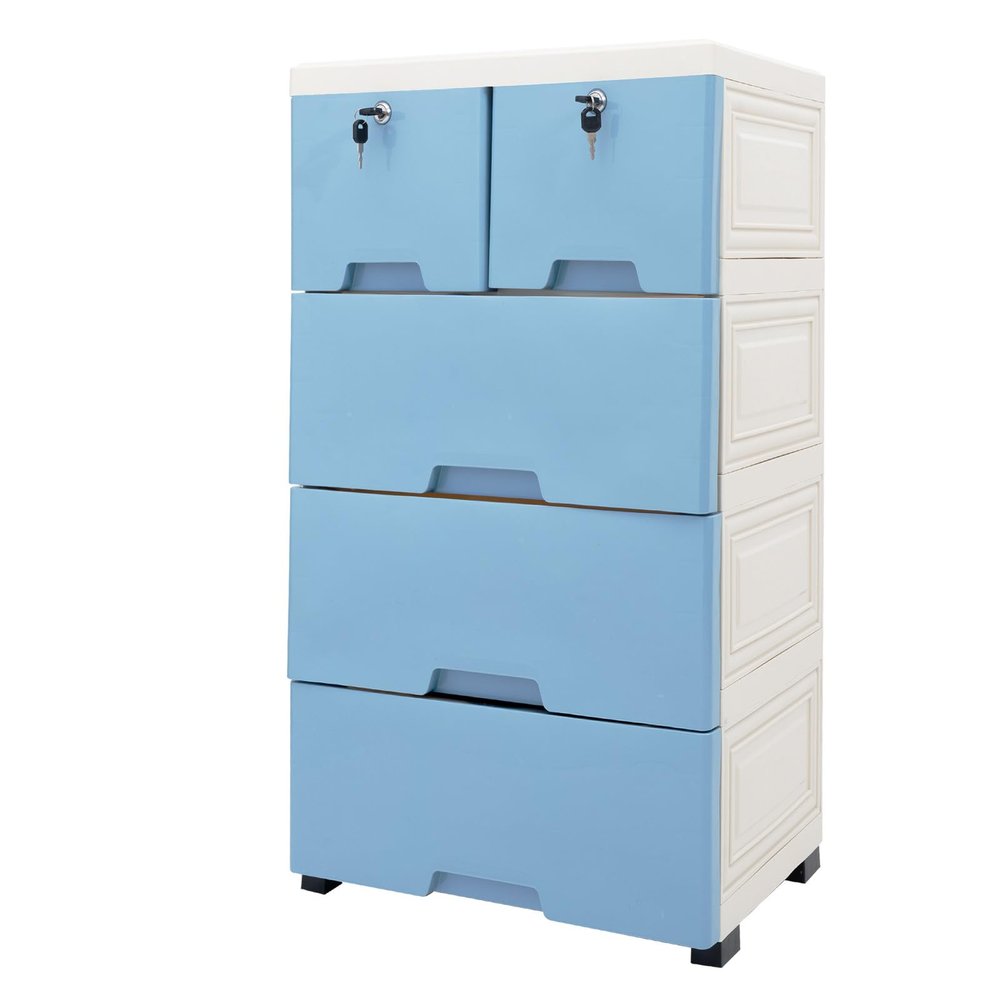 6 Drawers Plastic Storage Tower, 40 x 19.7 Inch Plastic Dresser Storage Tower Closet Organizer Storage Tower with Drawer Multi-layer Closet Organizer for Home, Office, Bedroom (Blue)