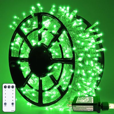 JMEXSUSS 500 LED Green Christmas Lights Indoor Outdoor, 8 Modes 163 FT Green String Lights Plug-in Clear Wire, Remote Control Christmas Tree Light for Xmas Tree Party Halloween