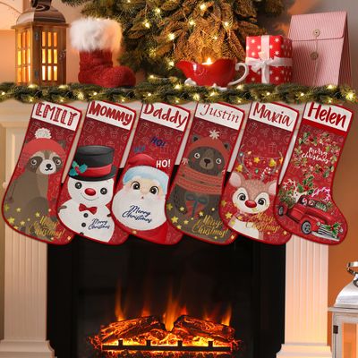 Brd Gifts Set of 5 - Personalized Christmas Stockings w/ 9 Patterns | 5 Fonts- 19" Santa, Gnome, Snowman, Reindeer, Fireplace Holiday Stocking Decorations, Gift for Family - Xmas Stocking for Kids