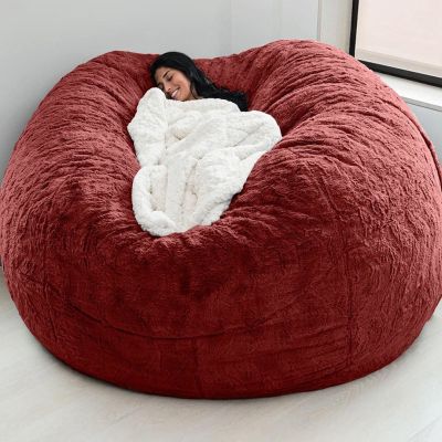 Bean Bag Chair Cover, 7FT Giant Breathable and Durable Comfortable (No Filler) Big Round Soft Fluffy Faux Fur BeanBag Lazy Sofa for Adult Living Room 180x90 cm
