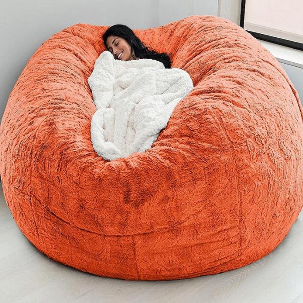 Bean Bag Chair Cover, 7FT Giant Breathable and Durable Comfortable (No Filler) Big Round Soft Fluffy Faux Fur BeanBag Lazy Sofa for Adult Living Room 180x90 cm