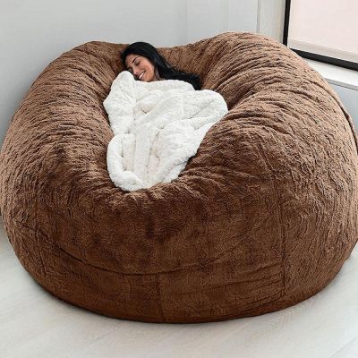 Bean Bag Chair Cover, 7FT Giant Breathable and Durable Comfortable (No Filler) Big Round Soft Fluffy Faux Fur BeanBag Lazy Sofa for Adult Living Room 180x90 cm