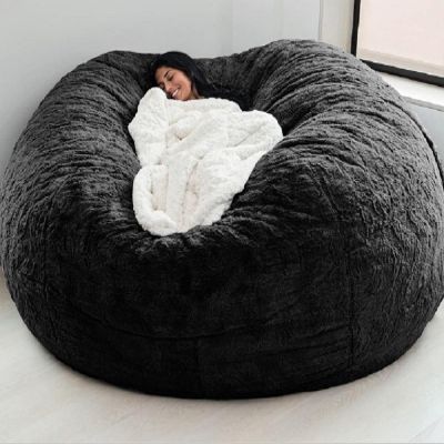 Bean Bag Chair Cover, 7FT Giant Breathable and Durable Comfortable (No Filler) Big Round Soft Fluffy Faux Fur BeanBag Lazy Sofa for Adult Living Room 180x90 cm
