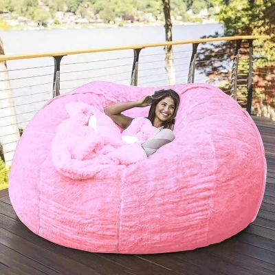 Bean Bag Chair Cover, 7FT Giant Breathable and Durable Comfortable (No Filler) Big Round Soft Fluffy Faux Fur BeanBag Lazy Sofa for Adult Living Room 180x90 cm