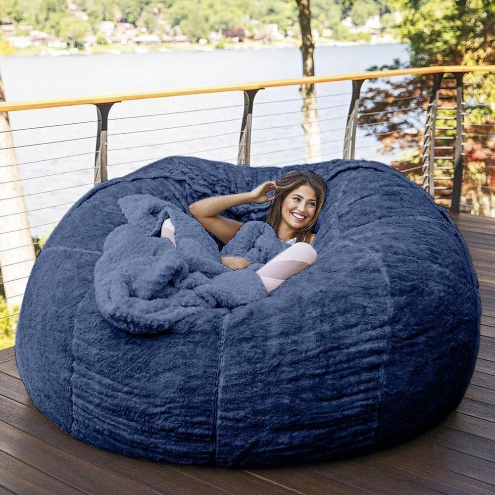 Bean Bag Chair Cover, 7FT Giant Breathable and Durable Comfortable (No Filler) Big Round Soft Fluffy Faux Fur BeanBag Lazy Sofa for Adult Living Room 180x90 cm