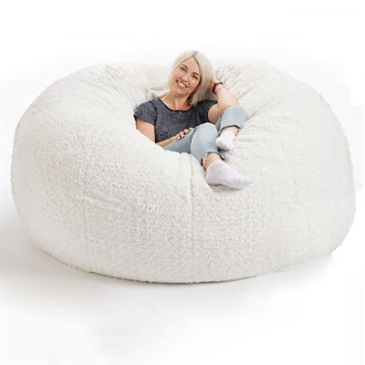 Bean Bag Chair Cover, 7FT Giant Breathable and Durable Comfortable (No Filler) Big Round Soft Fluffy Faux Fur BeanBag Lazy Sofa for Adult Living Room 180x90 cm