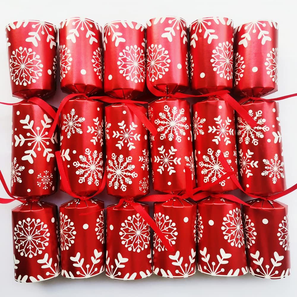 Christmas Cracker Set of 6pcs 10 inch Snowflake Santa Claus Father Christmas (Deep red Snowflake)