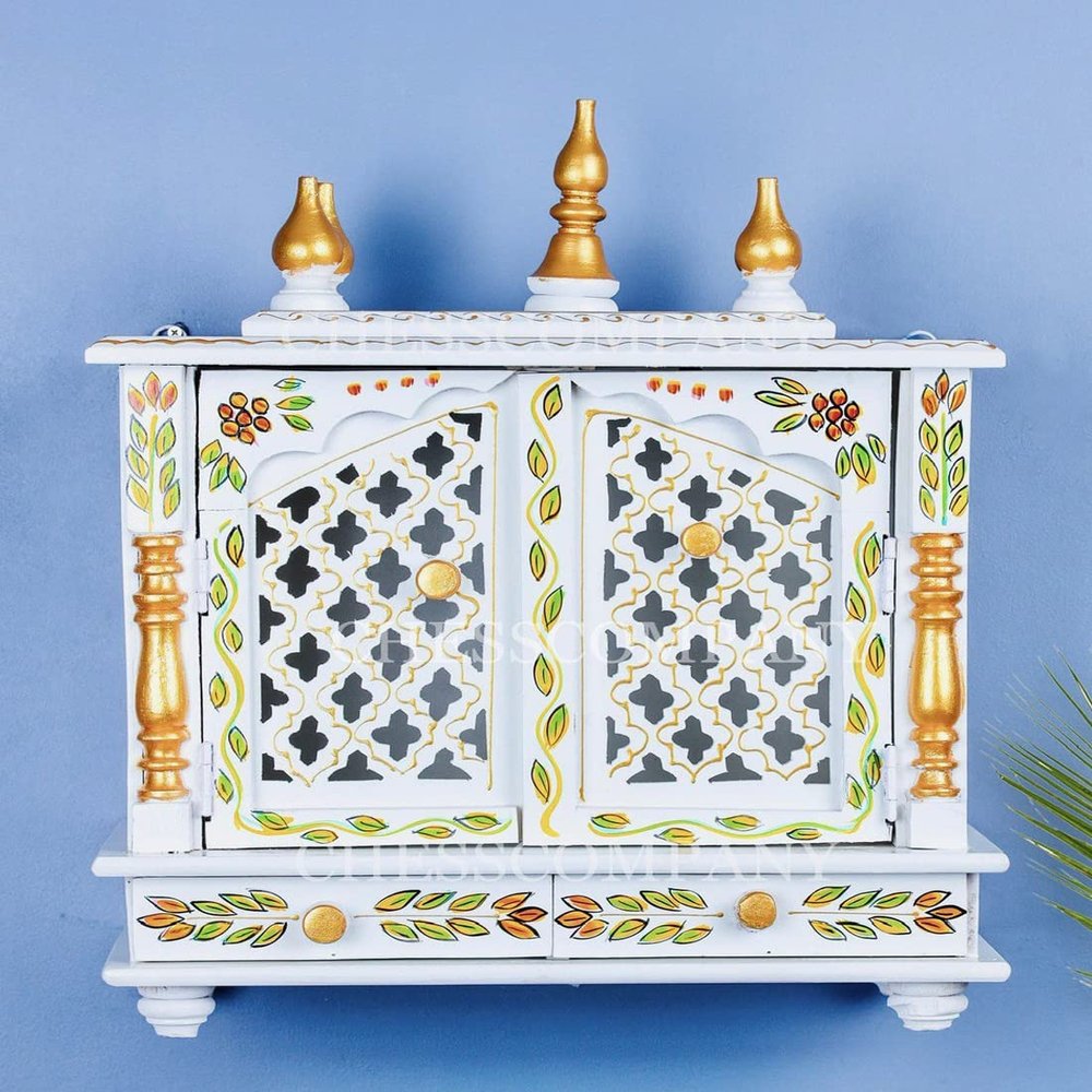 Wooden Temple/Home Temple/Pooja Mandir/Pooja Mandap/Temple for Home by Kamdhenu Art And Craft (White)