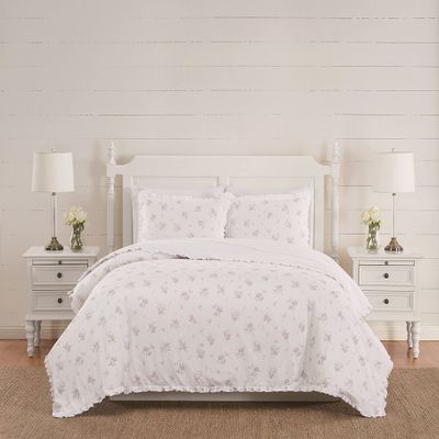 The Farmhouse by Rachel Ashwell Rosebury White and Pink Cotton 3-Piece Full/Queen Duvet Set, Floral, 100% Cotton, for Men and Women, Oeko-TEX Certified Confidence