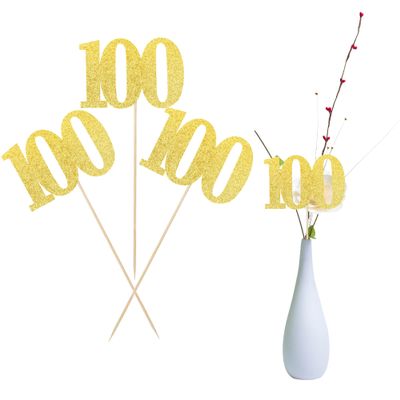 12 PCS Glitter Number 100 Centerpiece Sticks 100th Days Birthday Cake Toppers One Hundred Table Flower Topper Decorations for 100th Birthday Anniversary Party Centerpiece Supplies Gold