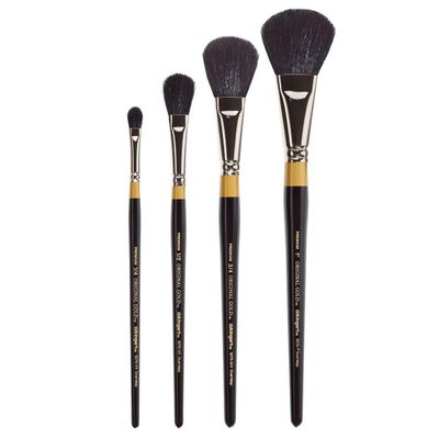 KINGART Premium 4 pc. Original Gold 9275 Series, Oval MOP Brush Set, Soft Black Synthetic Hair for Acrylic, Oil, Watercolor Paint, Short Handle, 4 Brushes Sizes: 1/4", 1/2", 3/4", 1"