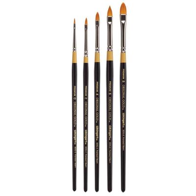 KINGART Premium 5 pc. Original Gold 9515 Series Pointed Filbert Artist Brush Set, Synthetic Golden Taklon Hair for Acrylic, Oil, Watercolor and Gouache Paint, Short Handle,5 Sizes: 0, 2, 4, 6, 8