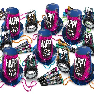 Beistle 90's Theme Assortment for 50 People New Year's Eve Party Supplies Photo Booth Props - Hats, Tiaras, Horns, Necklaces