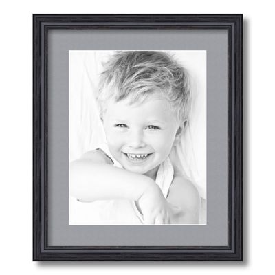 ArtToFrames 11x14 inch Black Stain on Solid Red Oak Picture Frame with 2 Inch Single Silver Mat, SingleMat-0066-59504-YBLK-11x14-7501