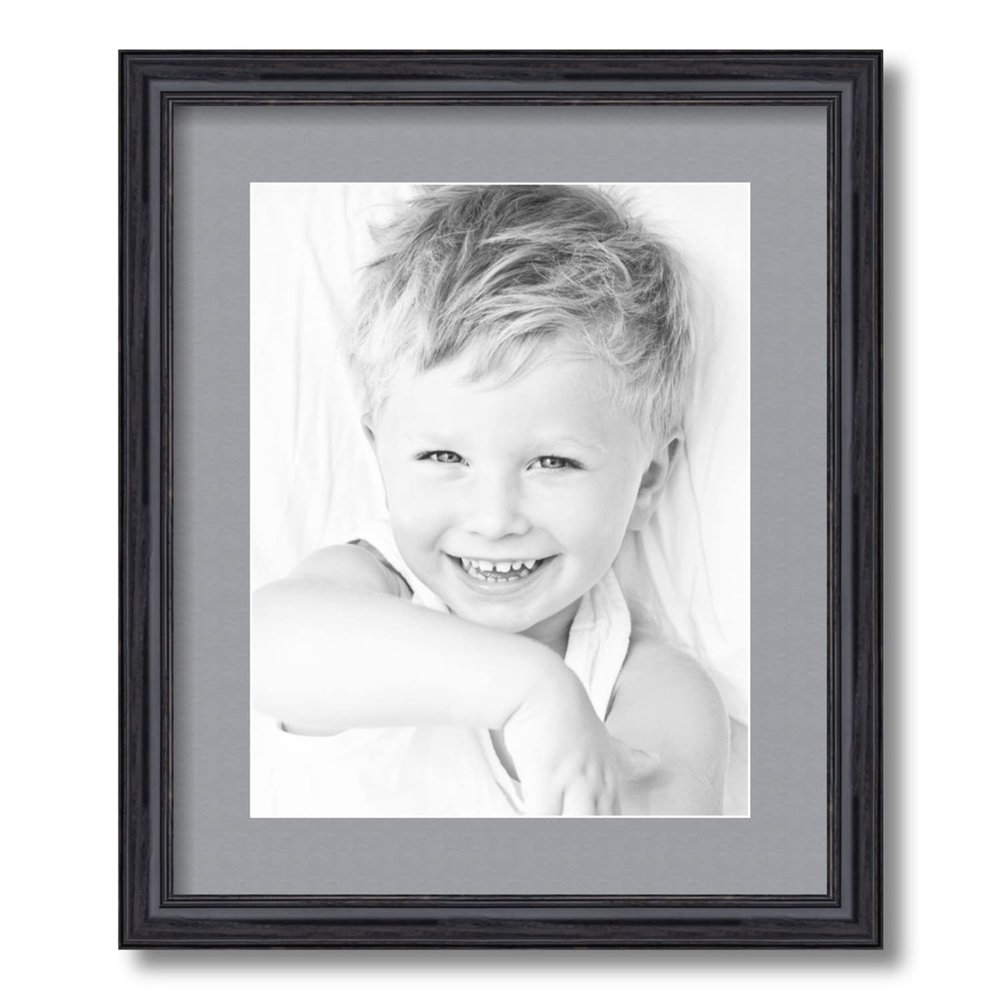 ArtToFrames 11x14 inch Black Stain on Solid Red Oak Picture Frame with 2 Inch Single Silver Mat, SingleMat-0066-59504-YBLK-11x14-7501