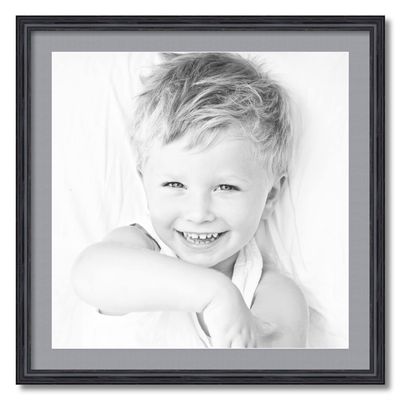 ArtToFrames 24x24 inch Black Stain on Solid Red Oak Picture Frame with 2 Inch Single Silver Mat, SingleMat-0066-59504-YBLK-24x24-7501