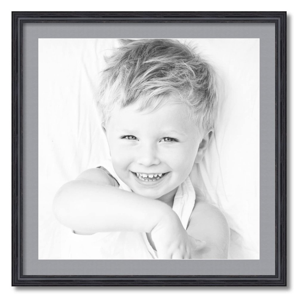 ArtToFrames 24x24 inch Black Stain on Solid Red Oak Picture Frame with 2 Inch Single Silver Mat, SingleMat-0066-59504-YBLK-24x24-7501