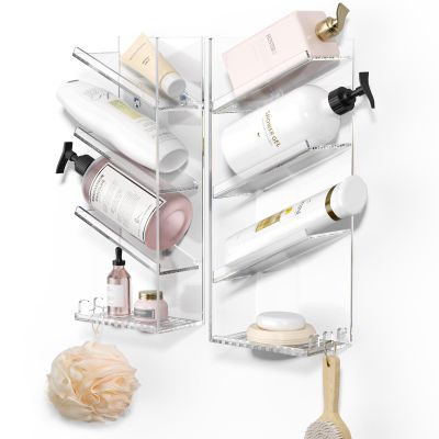 AITEE Acrylic Bathroom Organizer Caddy, Clear Shampoo Holder Wall Mounted, Shower Organizer with Suction Cup, No Drilling and Rustproof, Sturdy and Durable - Combination Shelf
