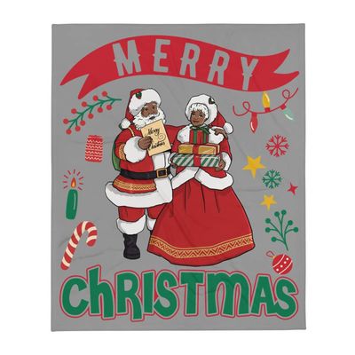 African American Mr. & Mrs. Santa Claus Merry Christmas Nobel Background Throw Blanket
