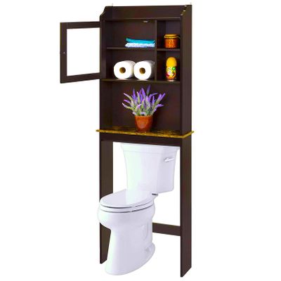Fabsmurd Over The Toilet Bathroom Cabinet Organizer with Door Freestanding Wooden Space-Saving Heavy Duty Corner Shelf Multifunctional Storage Toilet Rack Bathroom Furniture (Espresso)