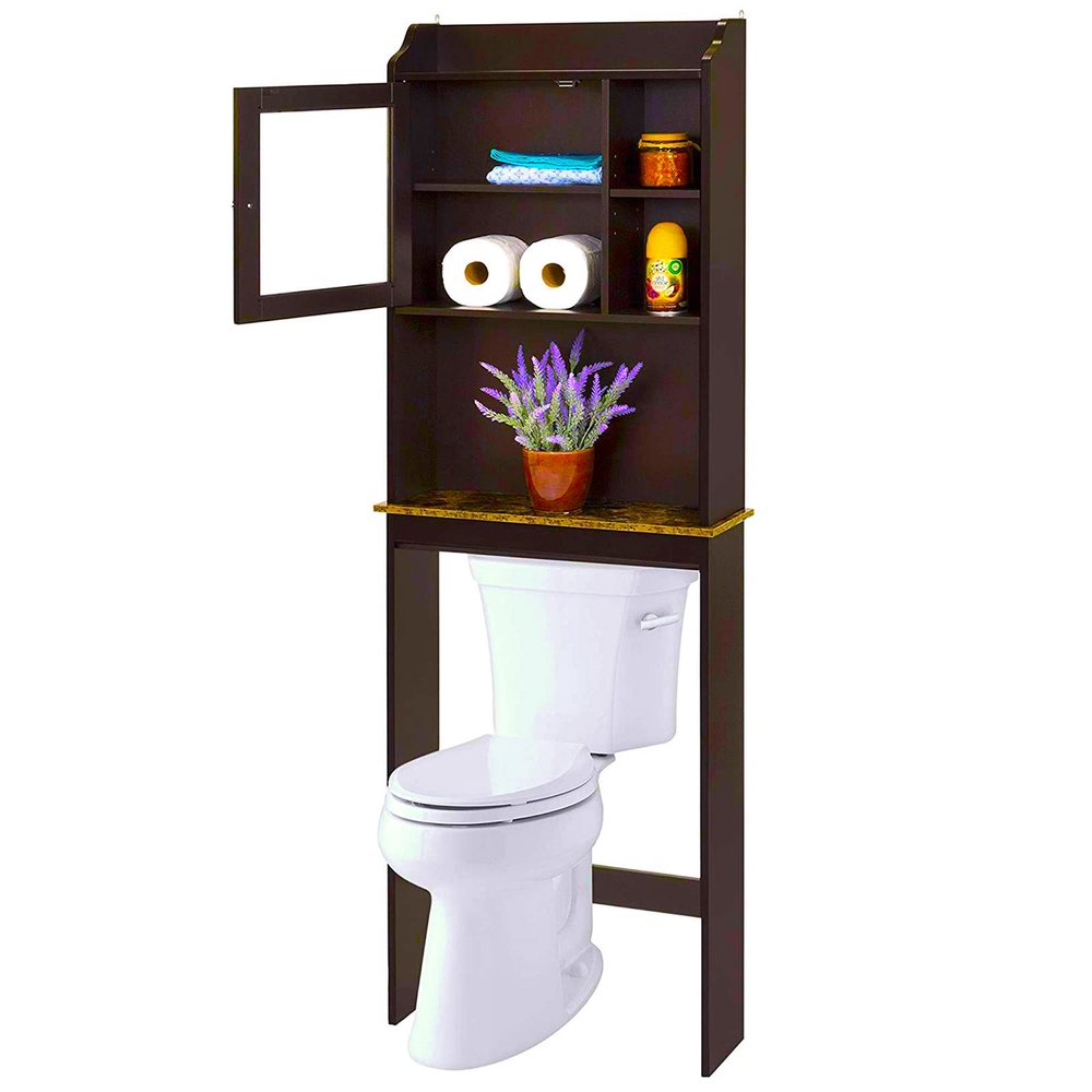 Fabsmurd Over The Toilet Bathroom Cabinet Organizer with Door Freestanding Wooden Space-Saving Heavy Duty Corner Shelf Multifunctional Storage Toilet Rack Bathroom Furniture (Espresso)